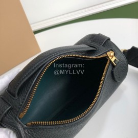 Burberry Grain Leather Checkered Messenger Bag Black