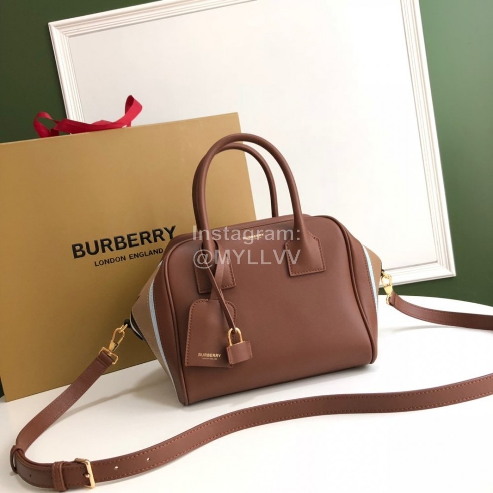 Burberry Color Matching Leather Handbag Messenger Bag Brown