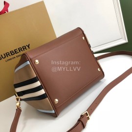 Burberry Color Matching Leather Handbag Messenger Bag Brown