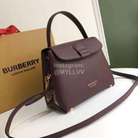 Burberry Grain Leather Handbag Messenger Bag Purple
