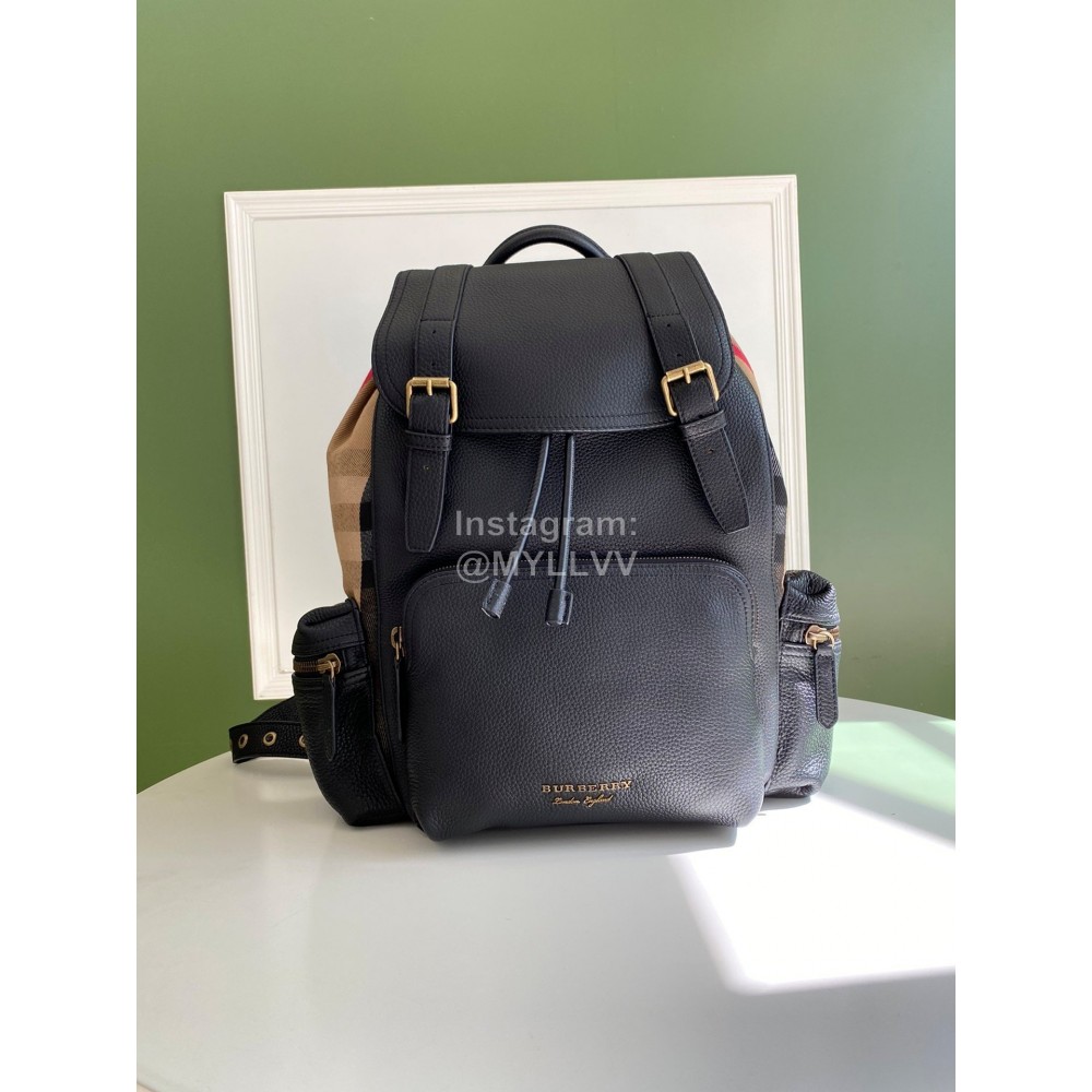 Burberry Black Leather Plaid Leisure Backpack