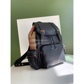 Burberry Black Leather Plaid Leisure Backpack