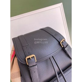 Burberry Black Leather Plaid Leisure Backpack