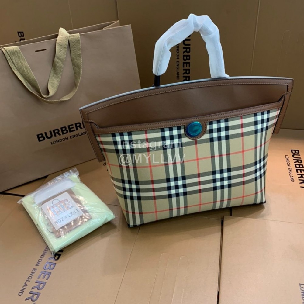 Burberry Waterproof Plaid Leather Handbag