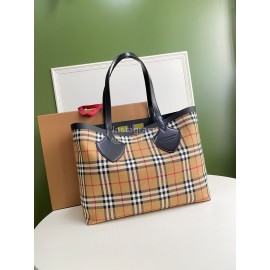 Burberry Canvas Plaid Tote Bag Brown