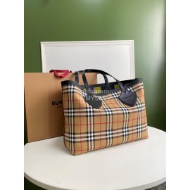 Burberry Canvas Plaid Tote Bag Brown