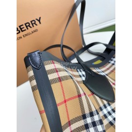 Burberry Canvas Plaid Tote Bag Brown