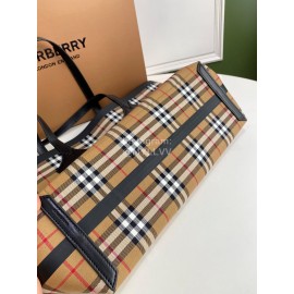 Burberry Canvas Plaid Tote Bag Brown