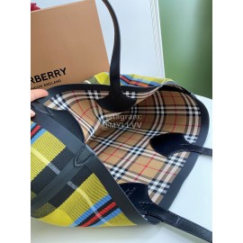 Burberry Canvas Plaid Tote Bag Brown