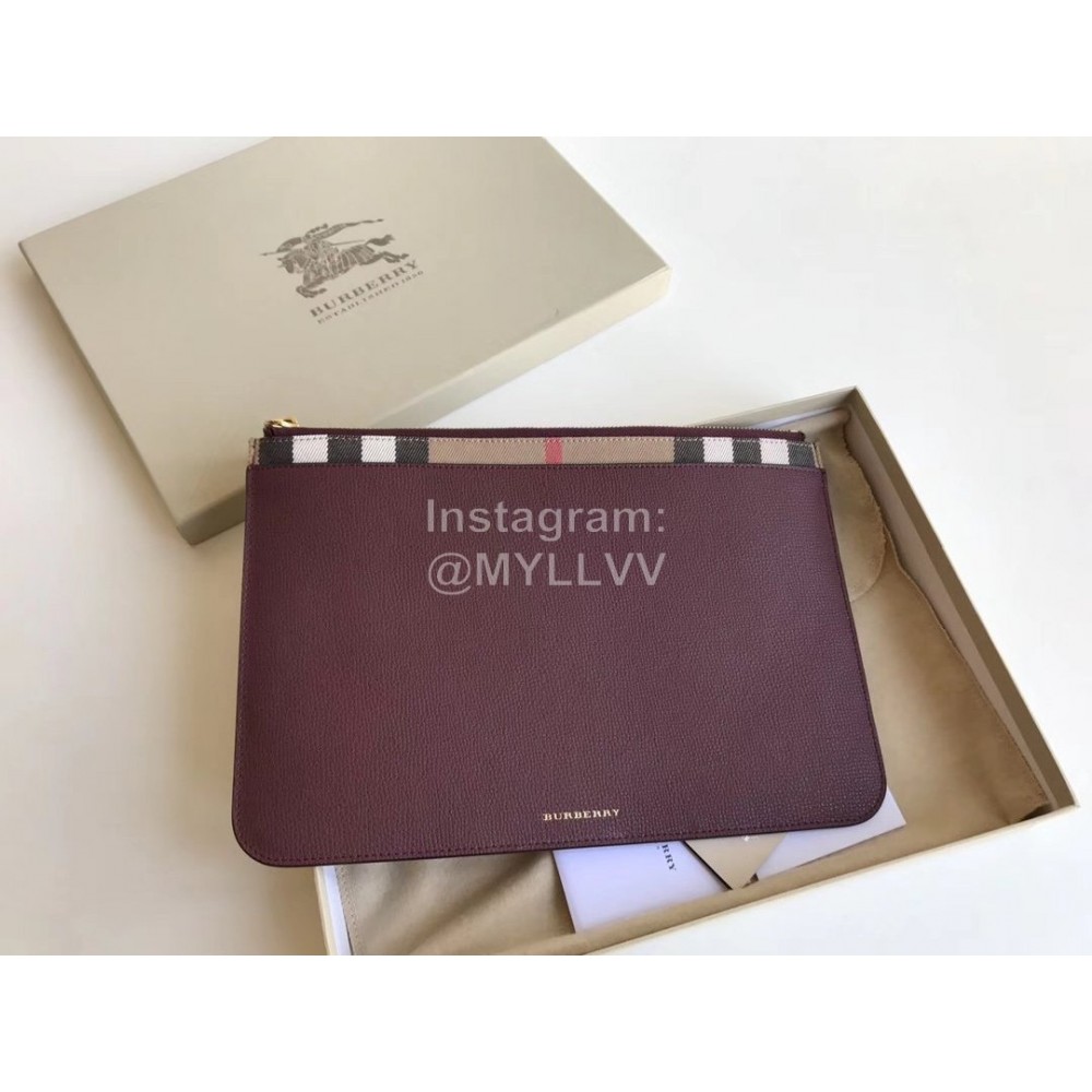 Burberry Classic Handbag For Men And Women Purplish Red