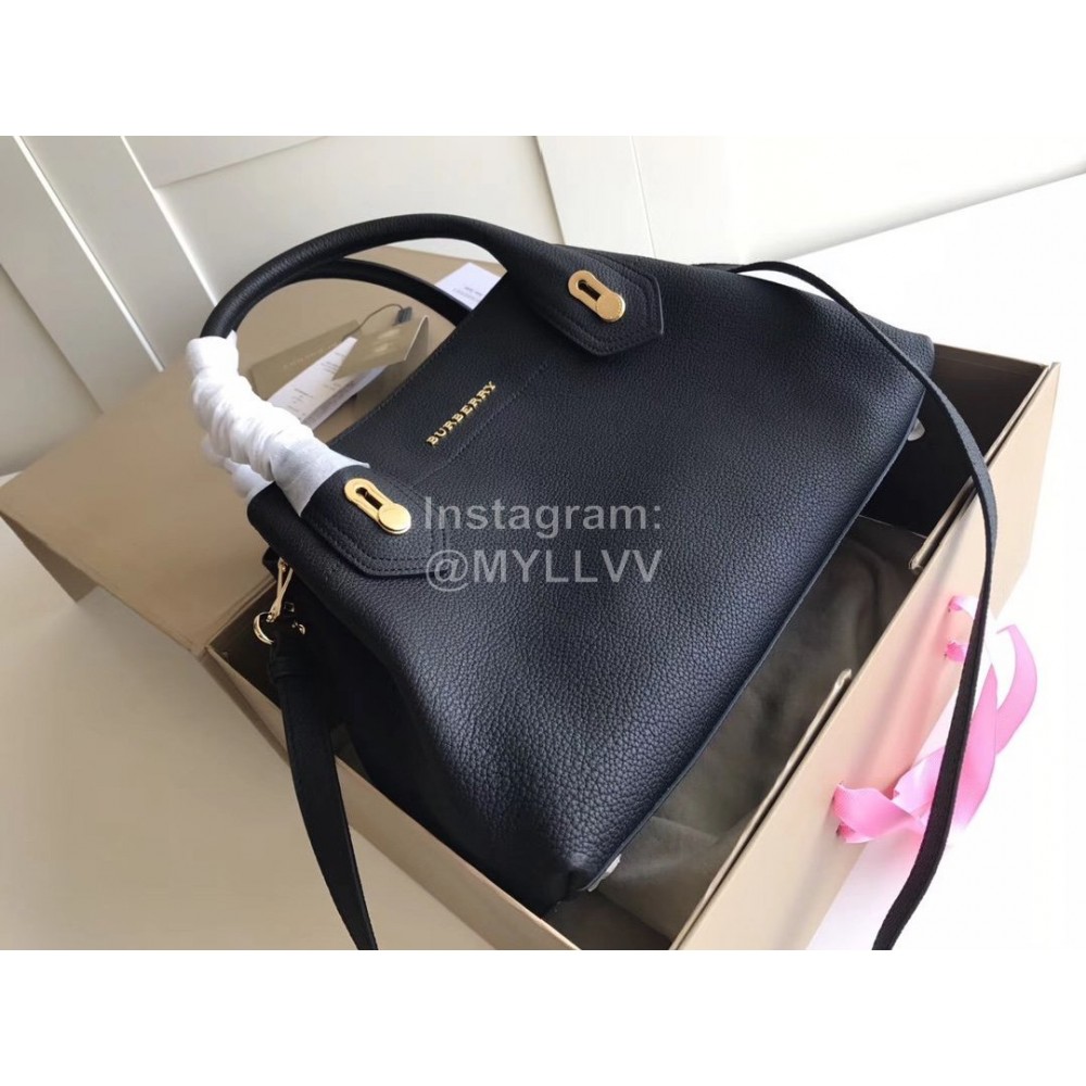 Burberry Grain Leather Fashion Satchel Handbag Black