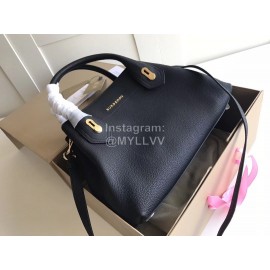 Burberry Grain Leather Fashion Satchel Handbag Black