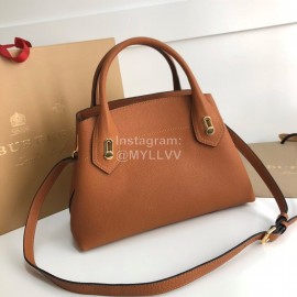 Burberry Grain Leather Fashion Satchel Handbag Brown