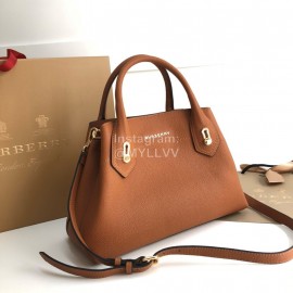 Burberry Grain Leather Fashion Satchel Handbag Brown