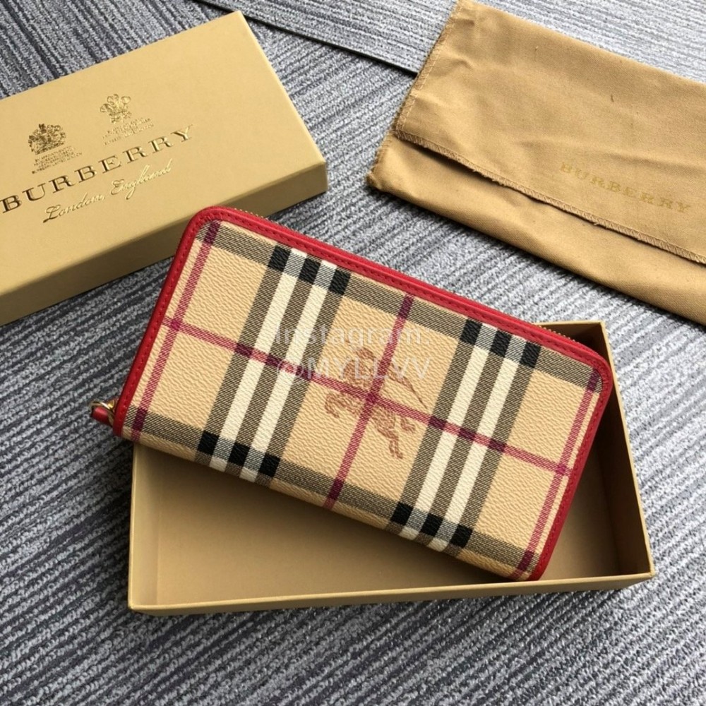 Burberry Classic Plaid Zipper Long Wallet Red