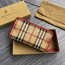 Burberry Classic Plaid Zipper Long Wallet Red