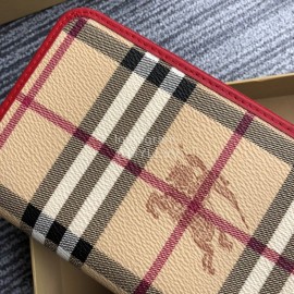 Burberry Classic Plaid Zipper Long Wallet Red