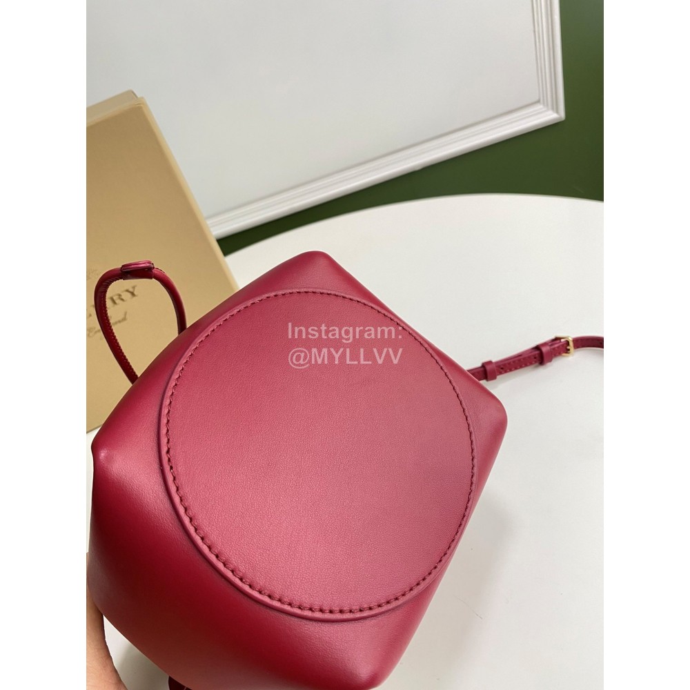 Burberry Soft Purplish Red Leather Drawstring Bucket Bag