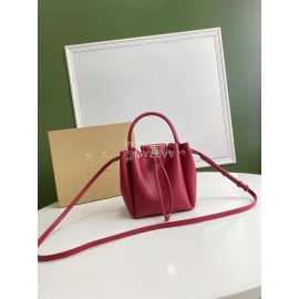 Burberry Soft Purplish Red Leather Drawstring Bucket Bag