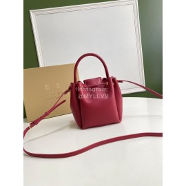 Burberry Soft Purplish Red Leather Drawstring Bucket Bag