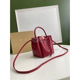 Burberry Soft Purplish Red Leather Drawstring Bucket Bag