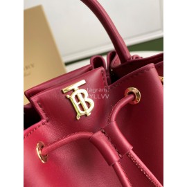 Burberry Soft Purplish Red Leather Drawstring Bucket Bag