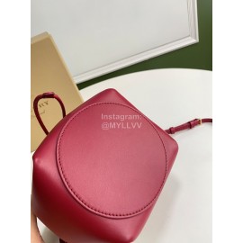 Burberry Soft Purplish Red Leather Drawstring Bucket Bag