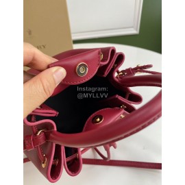 Burberry Soft Purplish Red Leather Drawstring Bucket Bag