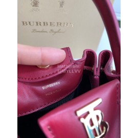 Burberry Soft Purplish Red Leather Drawstring Bucket Bag