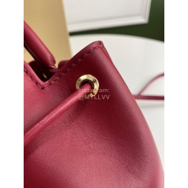 Burberry Soft Purplish Red Leather Drawstring Bucket Bag