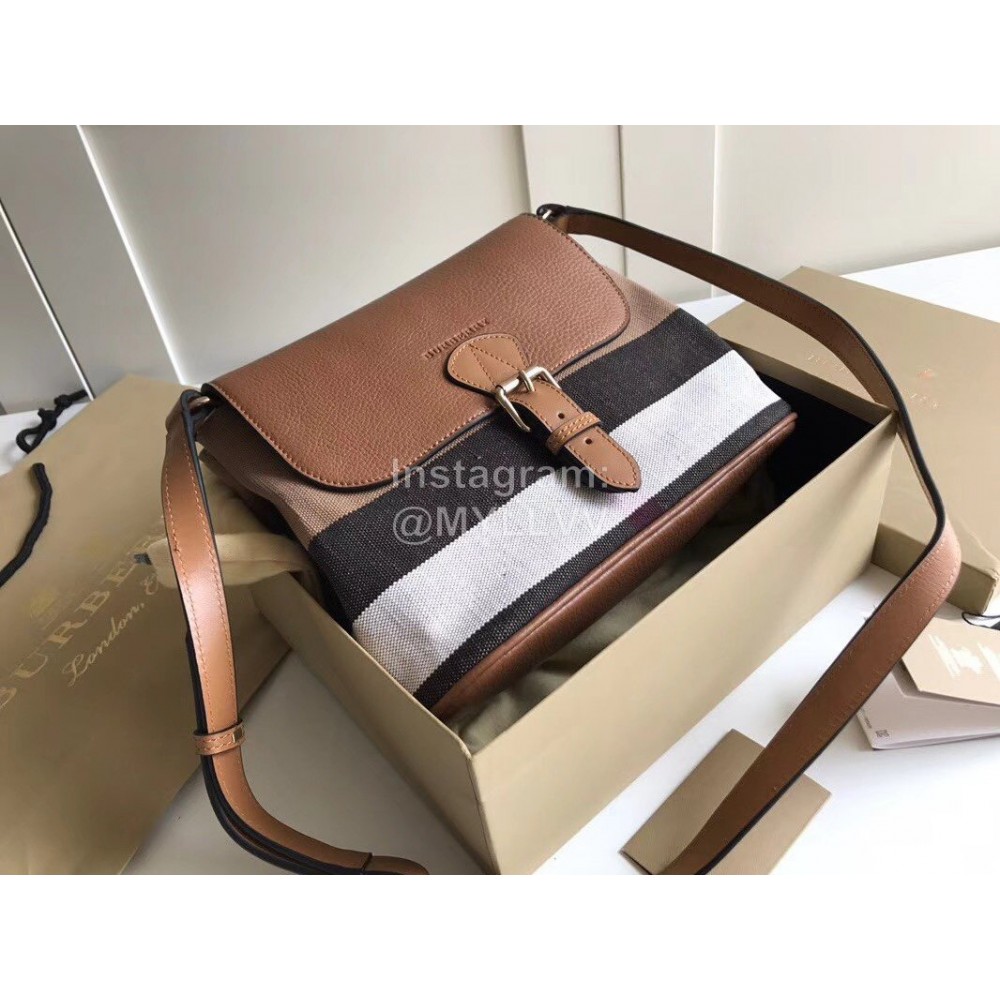 Burberry Cotton Plaid Leather Messenger Bag