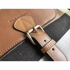 Burberry Cotton Plaid Leather Messenger Bag