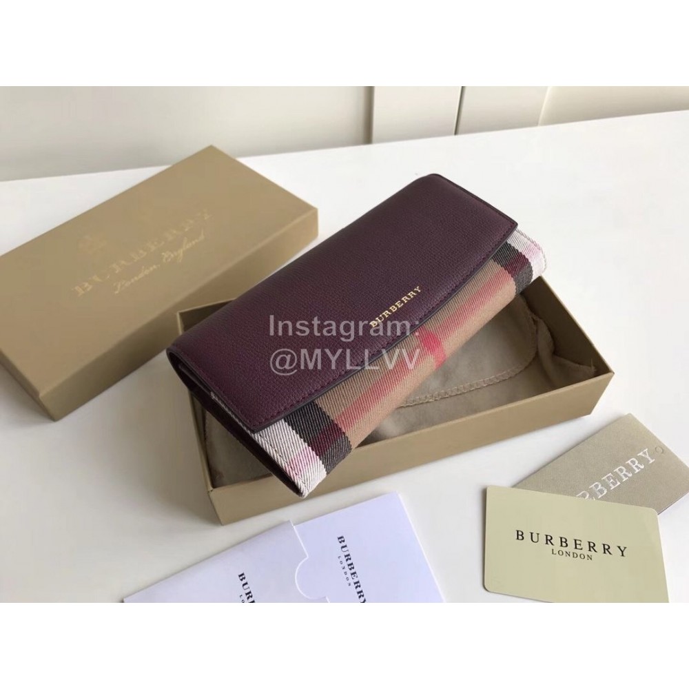 Burberry Purple Plaid Leather Long Flip Wallet