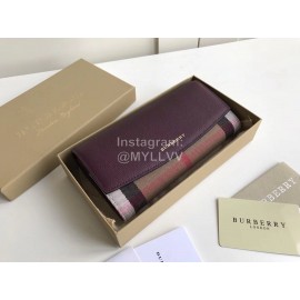 Burberry Purple Plaid Leather Long Flip Wallet