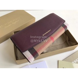 Burberry Purple Plaid Leather Long Flip Wallet