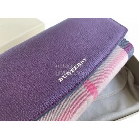 Burberry Purple Plaid Leather Long Flip Wallet