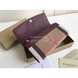 Burberry Purple Plaid Leather Long Flip Wallet