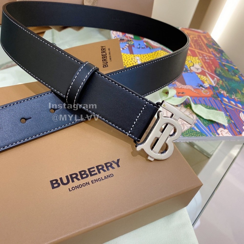 Burberry Black Leather Silver Buckle 35mm Belts
