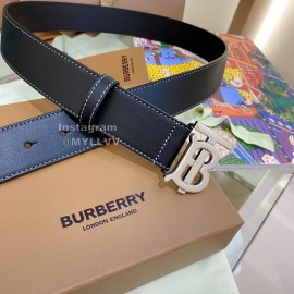 Burberry Black Leather Silver Buckle 35mm Belts