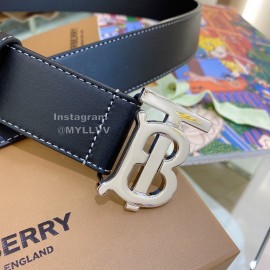 Burberry Black Leather Silver Buckle 35mm Belts