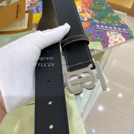 Burberry Black Leather Silver Buckle 35mm Belts