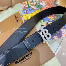 Burberry Black Leather Silver Buckle 35mm Belts