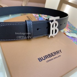 Burberry Black Leather Silver Buckle 35mm Belts