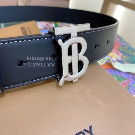 Burberry Black Leather Silver Buckle 35mm Belts