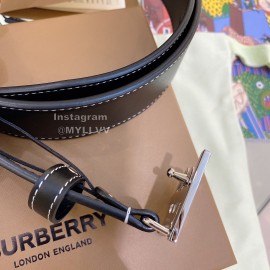 Burberry Black Leather Silver Buckle 35mm Belts