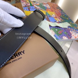 Burberry Black Leather Silver Buckle 35mm Belts