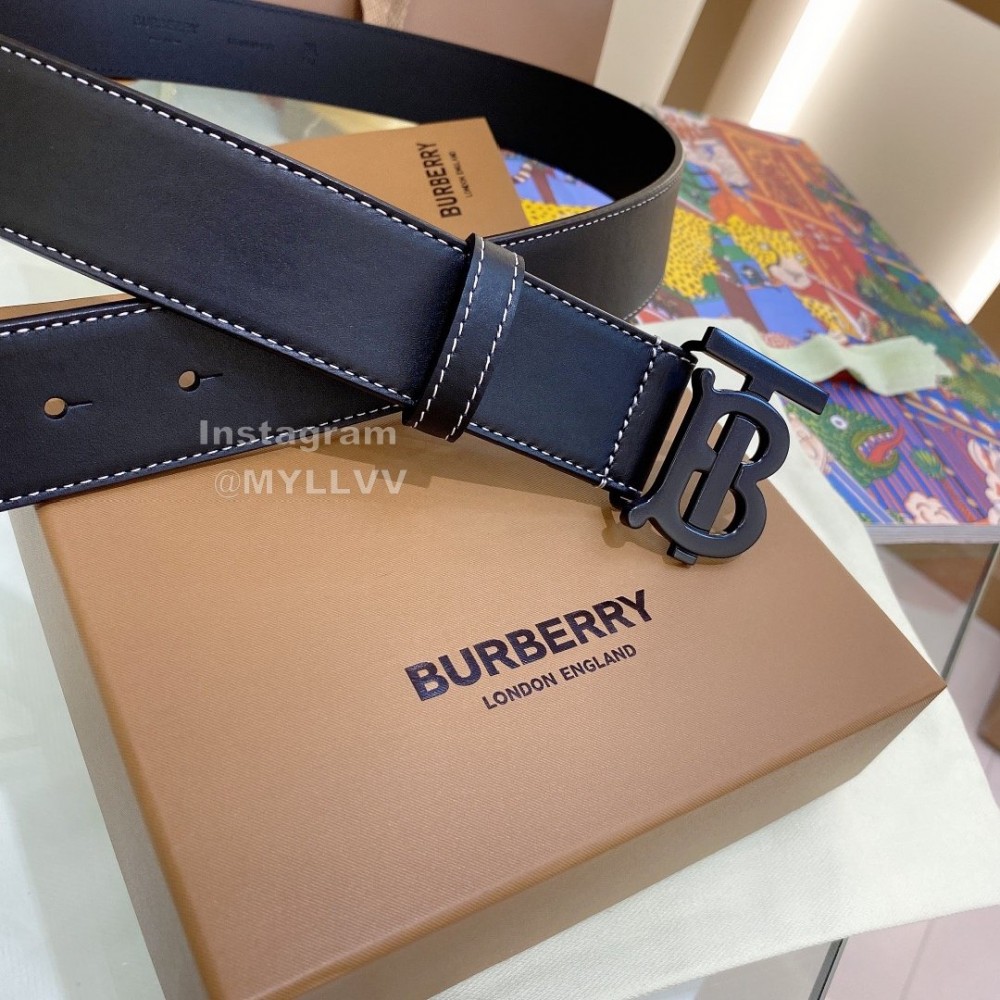 Burberry Black Leather Black Buckle 35mm Belts