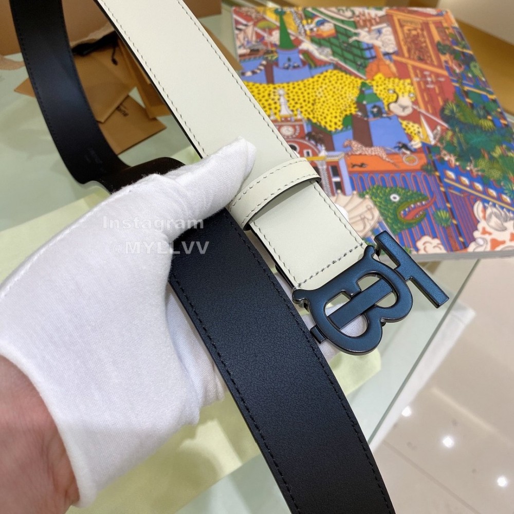 Burberry White Leather Black Buckle 35mm Belts