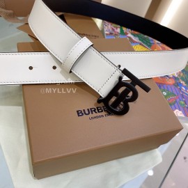 Burberry White Leather Black Buckle 35mm Belts