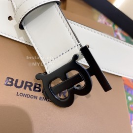Burberry White Leather Black Buckle 35mm Belts